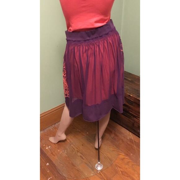 Vintage Vivienne Tam Purple Orange Embroidered Mesh Overlay Knee Length Skirt - Picture 5 of 8